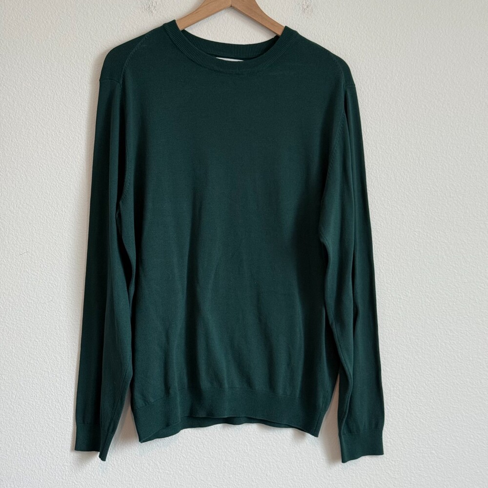 Zara Men's Green Knit Long Sleeve Pullover Crewneck Sweater Shirt L Quiet Luxury